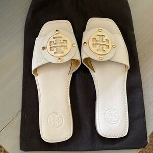 Tory Burch White & Gold Slides
